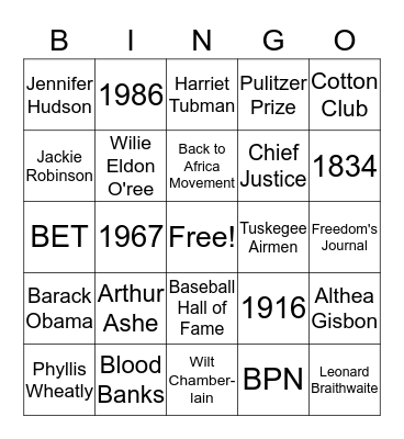 Black History Month  Bingo Card
