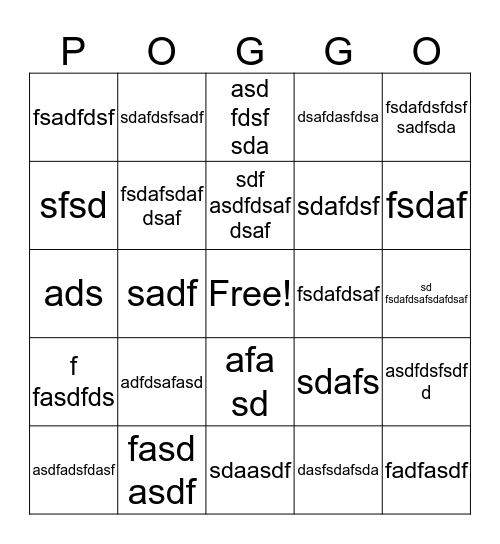 POG-GO! Bingo Card