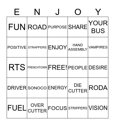 FRENCHTOWN ENERGY BUS BINGO Card
