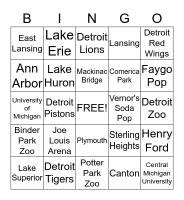 Michigan Bingo Card