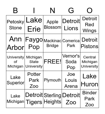 Michigan Bingo Card