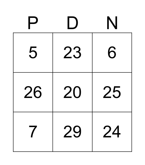 Live PD Bingo 3x3 Bingo Card