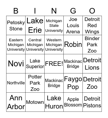 Michigan Bingo Card