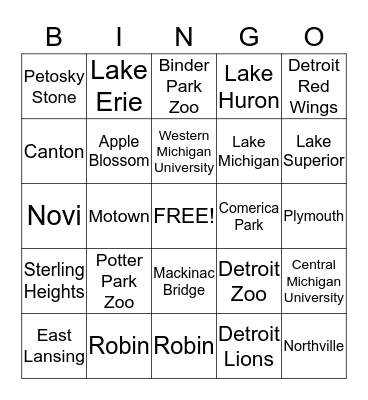 Michigan Bingo Card