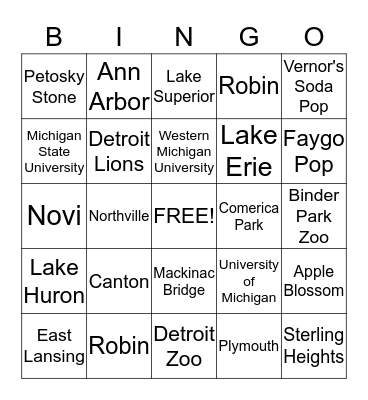 Michigan Bingo Card