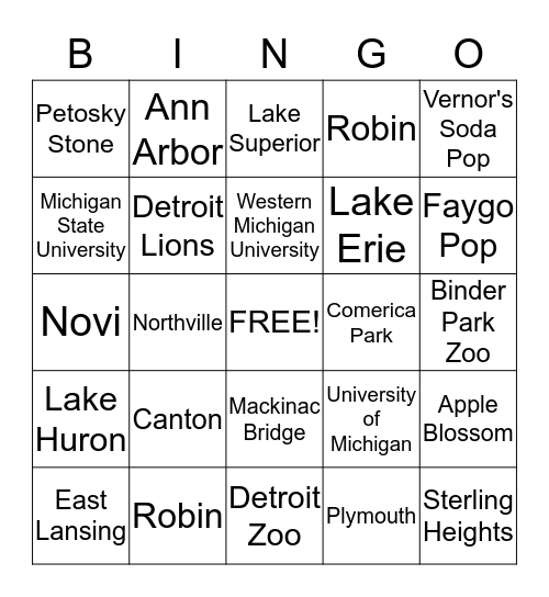 Michigan Bingo Card