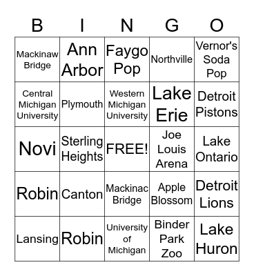 Michigan Bingo Card