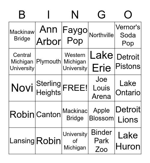 Michigan Bingo Card