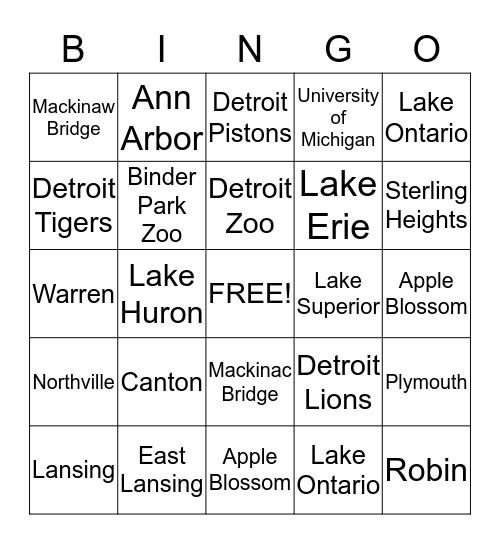 Michigan Bingo Card