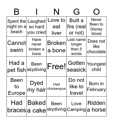 Getting to Know You Bingo Card