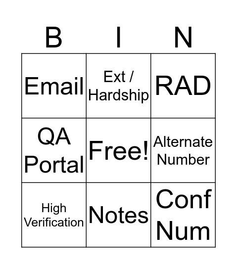 Untitled Bingo Card