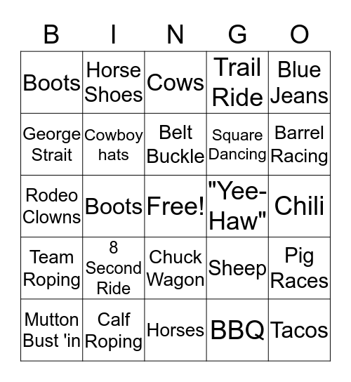 Rodeo Bingo Card