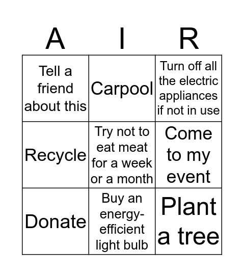 Healthy Air Bingo Card