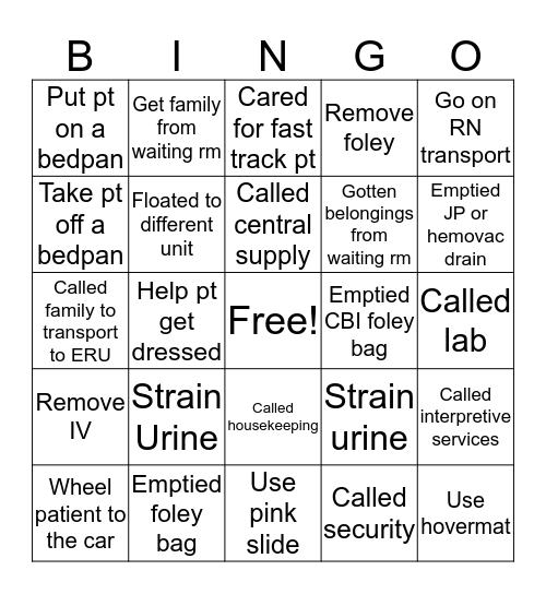 PACU BINGO 2 Bingo Card