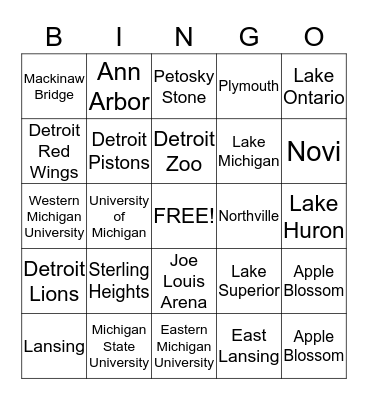 Michigan Bingo Card