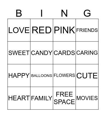 VALENTINES BINGO Card
