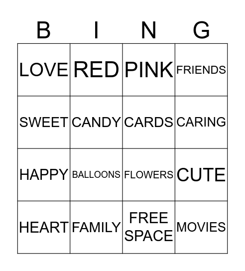 VALENTINES BINGO Card