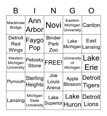 Michigan Bingo Card