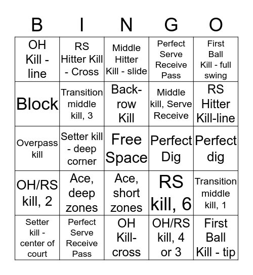 Volleyball B-I-N-G-O Bingo Card