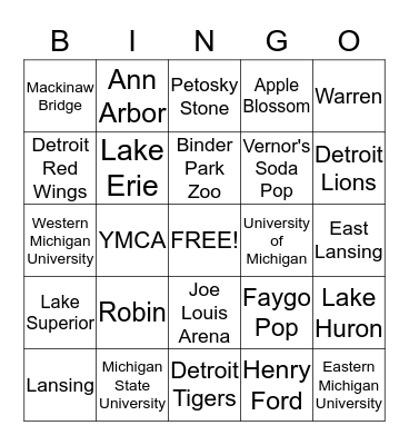 Michigan Bingo Card