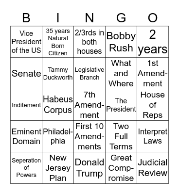 Constitution Bingo Card