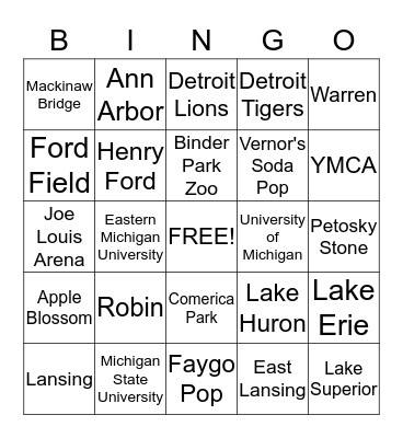 Michigan Bingo Card