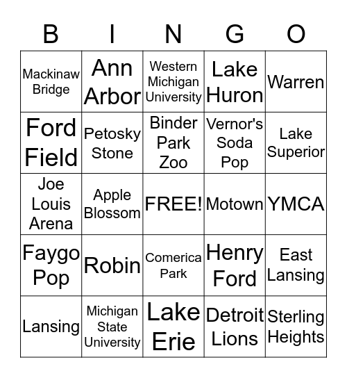 Michigan Bingo Card