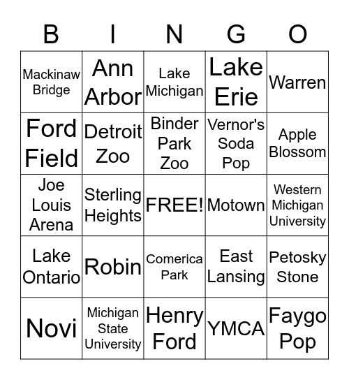 Michigan Bingo Card