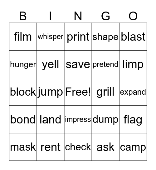 suffix ed Bingo Card