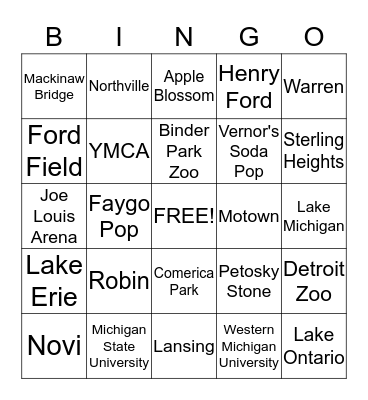 Michigan Bingo Card