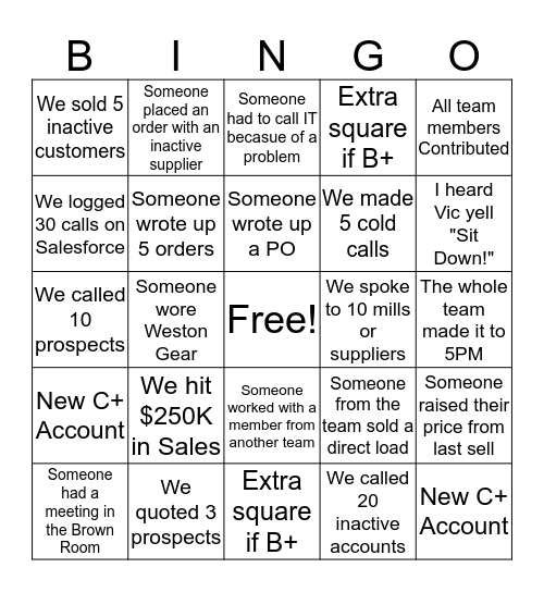 Weston Bingo! Bingo Card