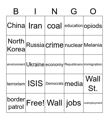 State of the Union Bingo Card