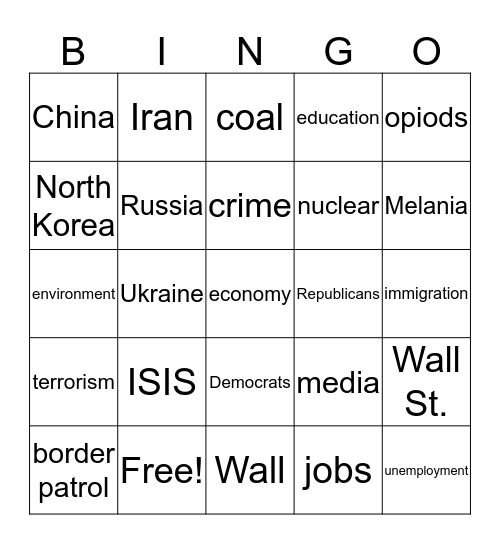 State of the Union Bingo Card