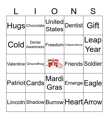 Legacy School February Bingo Card