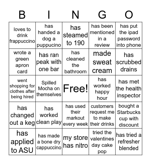 2nd Cup Bingo Card