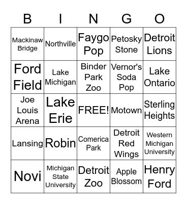 Michigan Bingo Card