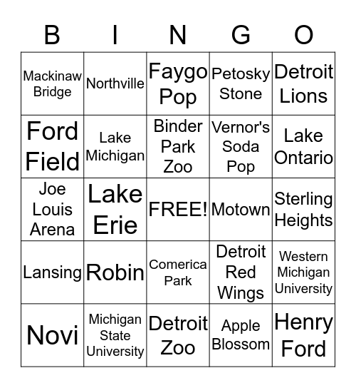 Michigan Bingo Card