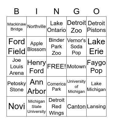 Michigan Bingo Card