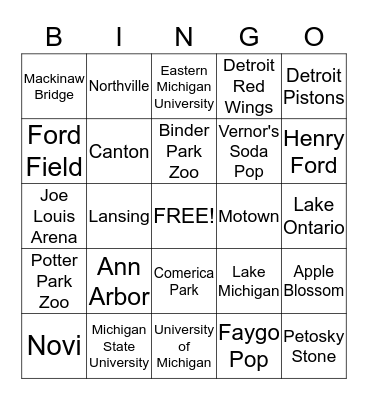 Michigan Bingo Card