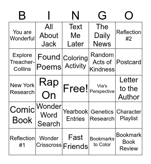 Wonder BINGO Card