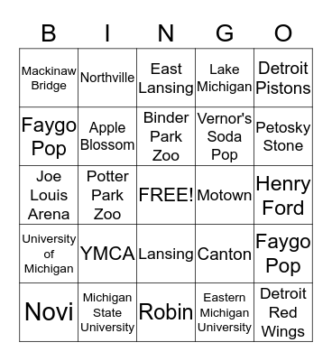 Michigan Bingo Card