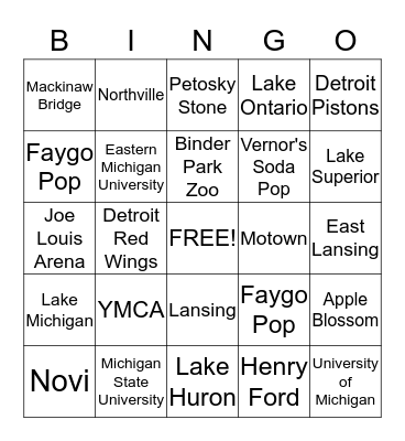 Michigan Bingo Card
