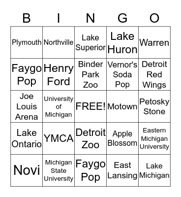 Michigan Bingo Card