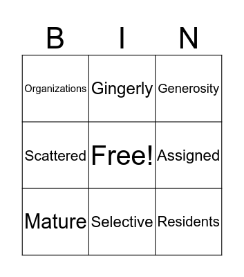 Vocabulary BINGO Card