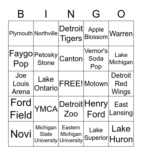 Michigan Bingo Card