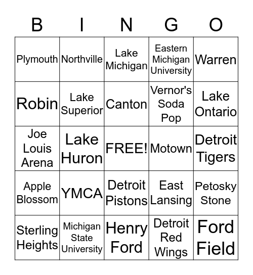 Michigan Bingo Card