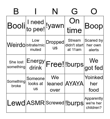 Starbitzy Stream Bingo Card
