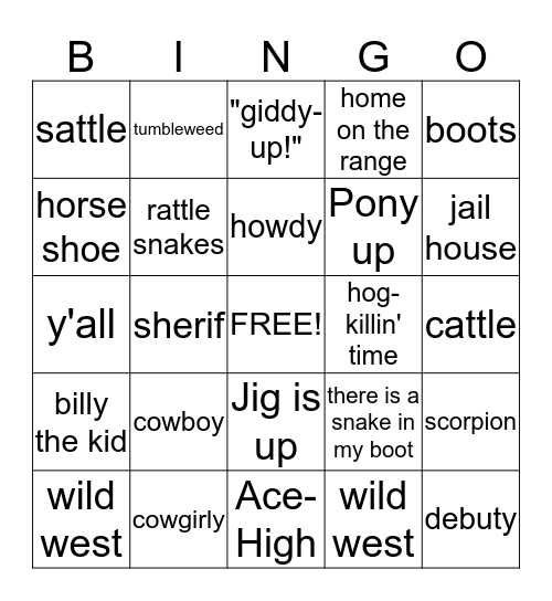 THE WILD WEST  Bingo Card