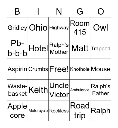 The Mouse and The Motorcycle Bingo Card