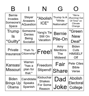 #DemDebate BINGO Card